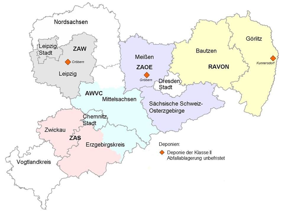 Abbildung: Siedlungsabfalldeponien (Quelle: Sächsisches Landesamt für Umwelt, Landwirtschaft und Geologie, 2013)