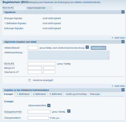 Abbildung: Begleitschein (BGS)